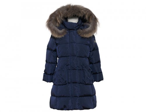 IL GUFO Girls Navy Blue Down Coat with 3D Flowers